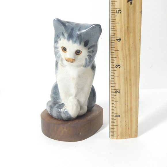 Cat Figurine Heavy Ceramic Stoneware Sculpture MCM - Picture 8 of 9